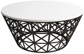 Mesa de Centro Stil Metal Ferforje – Branco/Preto – 90x90x38 cm