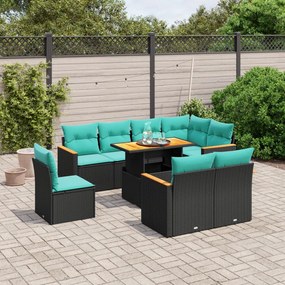 vidaXL 9 pcs conjunto de sofás p/ jardim c/ almofadões vime PE preto