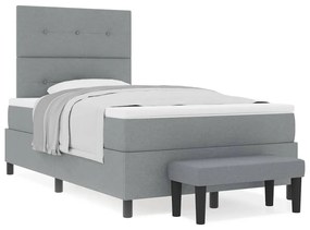 Cama Box Spring com Colchão &amp; Banco Cinza-claro 120x190 cm Tecido