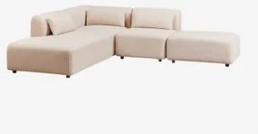 Sofá Modular De Canto Em 3 Peças Com Chaise Longue À Esquerda E Puff Fogler Tecido Pele De Borrego Bege Creme - Sklum