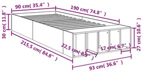 Estrutura de cama 90x190 cm derivados de madeira cinza cimento