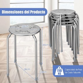 Conjunto de 6 Bancos Empilháveis, 30 x 30 x 44,5 cm, Estrutura Metálica Resistente, Prateado
