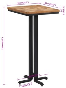 Mesa de bar 55x55x110 cm teca recuperada maciça