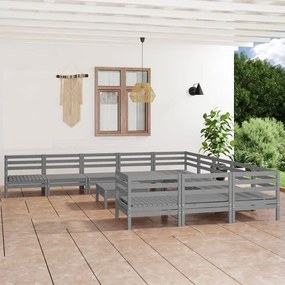 vidaXL 12 pcs conjunto lounge de jardim pinho maciço cinzento