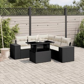 6 pcs conjunto sofás de jardim c/ almofadões vime PE preto