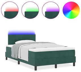 Cama Box Spring com Colchão &amp; LED Verde Escuro 120x190 cm Veludo