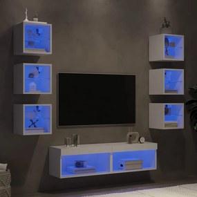 vidaXL 8pcs móveis de parede p/ TV c/ LEDs derivados de madeira branco