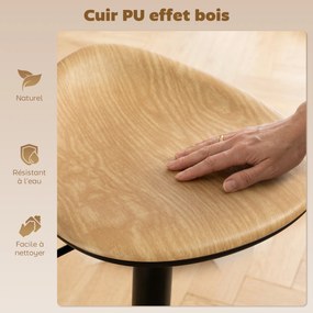 Conjunto de 2 bancos de bar, cadeiras de bar com altura ajustável e apoio para os pés, giratórias a 360°, base em aço, cor carvalho