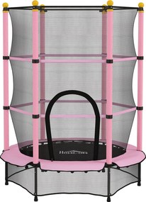 HOMCOM Trampolim Criança com Rede de Segurança e Estrutura de Aço para Interiores e Exteriores Carga 50kg Ø140x190 cm Rosa | Aosom Portugal