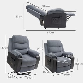 Poltrona Relax Reclinável Elétrica Levanta Pessoas com Controlo Remoto, Porta USB e Bolsos Laterais Cinzento Escuro