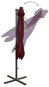 Guarda-sol de jardim com poste e luzes LED 250 cm bordô