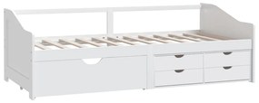 Sofá-cama 3 lugares c/ gavetas 90x200 cm pinho maciço branco