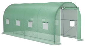 Outsunny Estufa tipo Túnel 500x200x205 cm Estufa de Jardim com Porta Enrolável e 8 Janelas Cobertura de PE 140 g/m² Verde