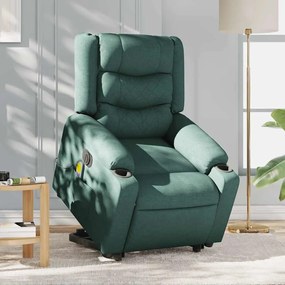 Poltrona elétrica elevatória massagens tecido verde-escuro