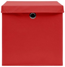 Caixas de arrumação com tampas 4pcs 32x32x32 cm tecido vermelho