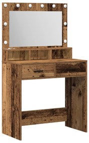 Mesa de Maquilhagem com Luzes LED em Madeira Antiga 79x41x135 cm
