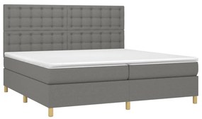 Cama box spring c/ colchão e LED 200x200 cm tecido cinza-escuro