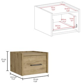 Mesa de cabeceira flutuante Boa em melamina com calhas metálicas 25 cm x 35 cm x 33,5 cm, macadâmia