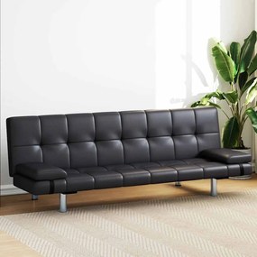 vidaXL Sofa-cama ajustável com 2 almofadas couro artificial preto