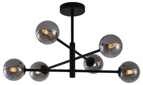 Plafond moderno preto com vidro fumado 6 luzes - Ryan Moderno
