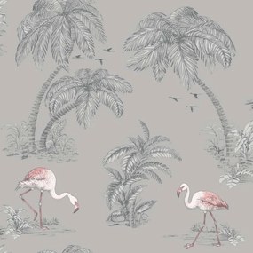 DUTCH WALLCOVERINGS Papel de parede Flamingo cinzento