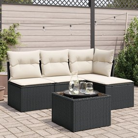 vidaXL 5 pcs conjunto sofás de jardim com almofadões vime PE preto