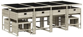 13 pcs conj. jantar jardim c/ almofadões vime PE cinzento-claro