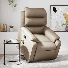 vidaXL Poltrona massagens reclinável elevatória couro art. cappuccino