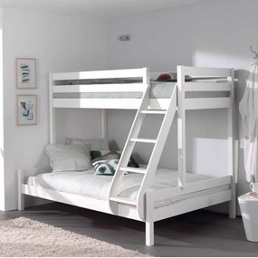 Beliche com Cama Casal PINO (90 x 200 Cm) + (140 x 200 cm) + estrado Branco