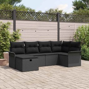 vidaXL Conjunto de Sofás de Jardim de 6 Peças com Almofadas Preto Rattan PE