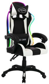 Cadeira estilo corrida luzes LED RGB couro artif. branco/preto