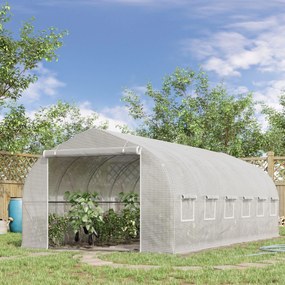 Outsunny Estufa Tipo Túnel 6x3x2m Estufa de Jardim com Porta e 12 Janelas Enroláveis de Polietileno e Aço Galvanizado para Cultivos de Plantas Flores Branco