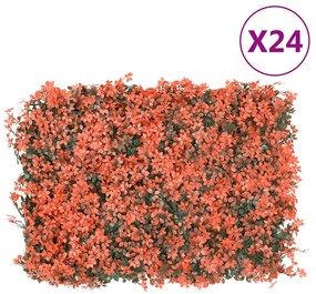 vidaXL Vedação folhas ácer artificiais 24 pcs 40x60 cm vermelho-claro
