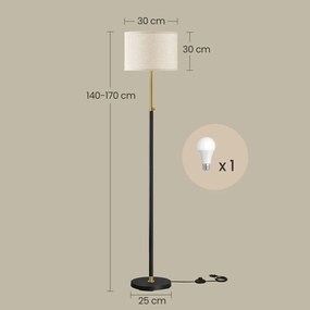 Candeeiro de pé 30 x 30 x (140-170) cm, com altura ajustável Dourado-preto