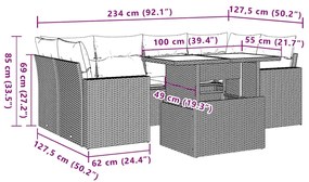 7 pcs conjunto de sofás p/ jardim com almofadões vime PE bege