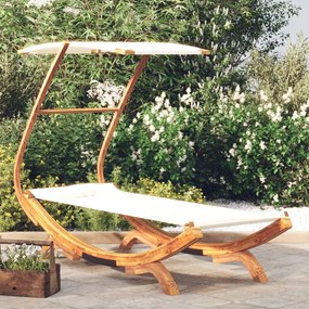 vidaXL Espreguiçadeira c/ toldo 100x190x134 cm madeira curva creme