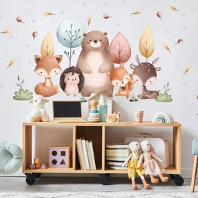 Papel de paredes para crianças - Animais da floresta e árvores coloridas