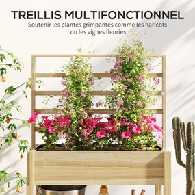Floreira com pés, floreira de jardim com pés, treliça e prateleira, em madeira, 88 x 37 x 137 cm, madeira natural