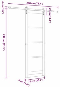 Porta de Correr com Conjunto de Hardware Branca 78x232 cm Madeira Maci