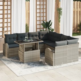 Conjunto de Sofás de Jardim vidaXL 9 Peças com Almofadas Cinza Claro R