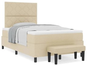 Cama Box com Colchão &amp; Banco Creme 120x200 cm Tecido