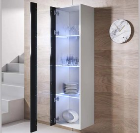 Vitrine de Parede Vilarelho – 40x165 cm – Branco e Preto com LED Azul