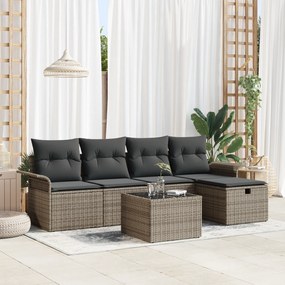 Conjunto de Sofá de 6 Peças com Almofadas Cinza Vime Sintético