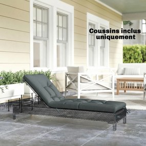 Almofada para espreguiçadeira (NÃO INCLUIDA) de praia em espuma viscoelástica com tiras, proteção UV 50+, 198 x 65 x 13 cm, cinzento escuro