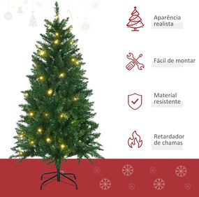 Árvore de Natal Artificial Altura 150cm Ignífugo com 502 Ramos 150 Luzes LED IPX2 8 Modos Folhas de PVC Base Dobrável e Suporte Metálico Decoração de