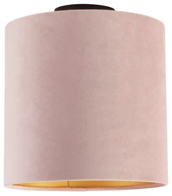 Candeeiro de teto com abajur de veludo rosa velho com dourado 25 cm - Combi Preto Country / Rústico