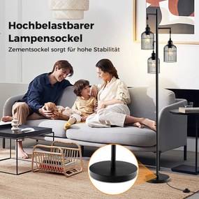 Luminária de chão moderna 169 cm luminária de chão industrial com 3 abajures 25 x 168 cm preta