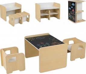 Conjunto de mesa e 2 cadeiras infantis com quadro de giz integrado e motivo de elefante em madeira, para crianças a partir dos 3 anos, sala de jogos/c