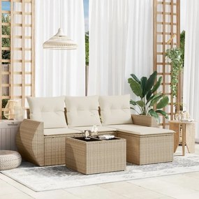 vidaXL 5 pcs conjunto de sofás p/ jardim com almofadões vime PE bege