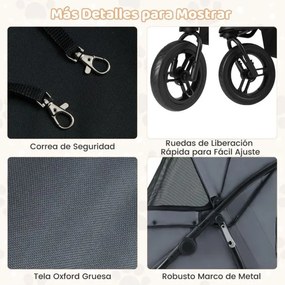 Carrinho de 3 rodas para cães pequenos e médios dobrável para animais de estimação com rodas todo-o-terreno Travão Capota ajustável Cinza